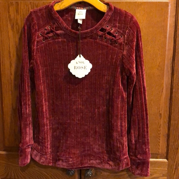 Knox Rose Tops - Knox Rose velour top in dark cherry XS